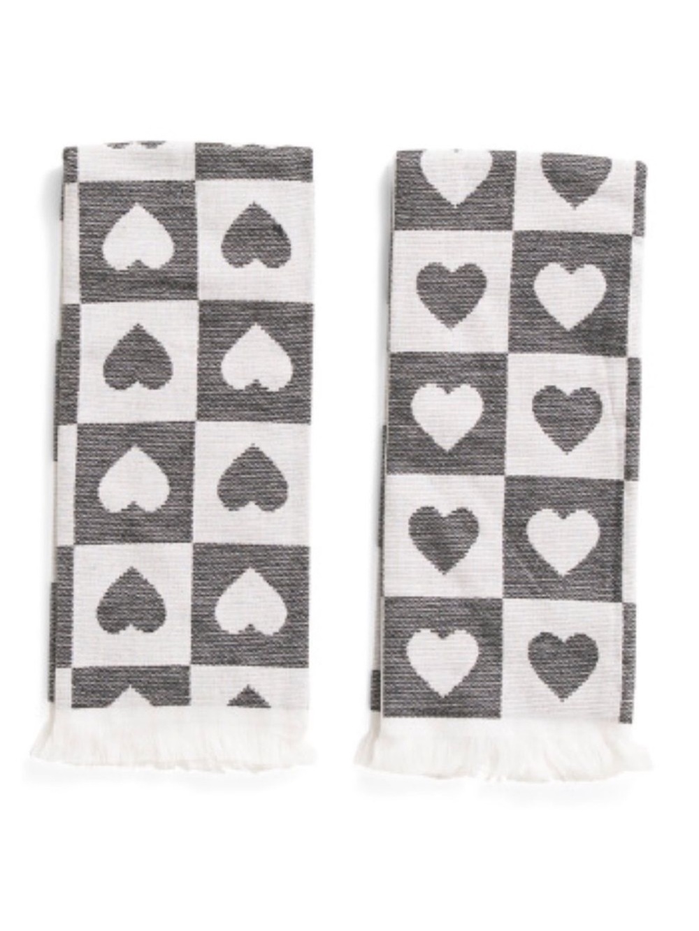 cupcakes and cashmere White Black Checkered Heart Grid Cotton Blend Tea Towels